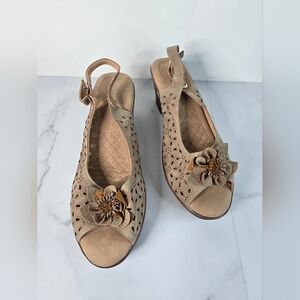 Patrizia by Spring Step, Ollevo Brown, Open Toe Sling Back Heeled Sandal, Sz 42